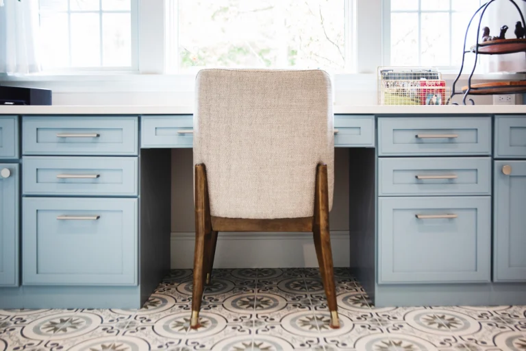Proof that even the hardest-working rooms in the house deserve beautiful design. 💙
Soft blue cabinetry, patterned tile, thoughtful storage, and a workspace that makes the everyday feel a little more considered.
A laundry room that works beautifully and feels just as good.

Cabinet Paint Color: @sherwinwilliams Debonair 9139
 #laundryinspo #NorthernMichiganHomes #summerhome #interiordesign