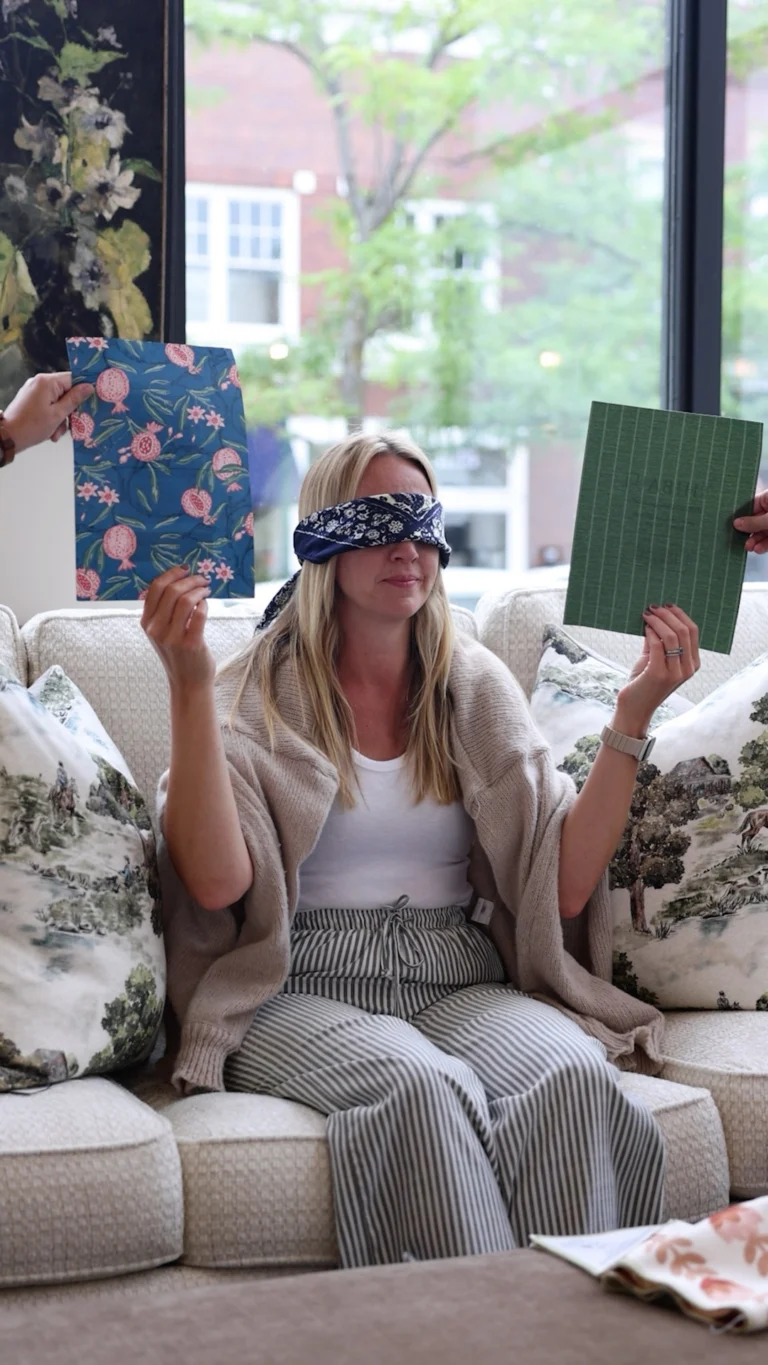 A little creativity, with one small catch.
We had our designer @tara.n.dinon  choose a few pieces blindfolded, then asked her to build a complete look using whatever they picked.
Different pieces, unexpected combinations, and a good reminder that thoughtful design is often about seeing the possibilities in what&rsquo;s already in front of you.
#interiordesign #blindfoldchallenge #northernmichigan #petoskeymichigan